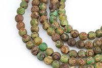 Dzi Beads Dark Green Olive Eye Matte Round Beads Grade AAA 8mm 10mm Full Strand