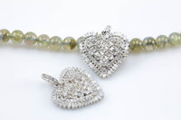 Beautiful Pave Diamond Baguette Heart Charm Pendant. 21mm- White Gold Color