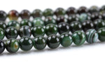Dark Green Smooth Banded Agate- High Quality in Smooth Round- 10mm- Top Quality