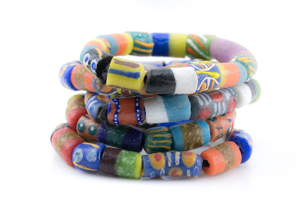 African Tube Art Glass Bracelet- 10mm-  Assorted Length Beads