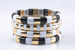 Large   Stretchy Bracelet-Black White Stack- 7-7.5- Wholesale Pricing Enamel  Beads