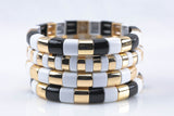 Large   Stretchy Bracelet-Black White Stack- 7-7.5- Wholesale Pricing Enamel  Beads