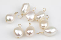 USA Gold Filled Natural Pearl Charms Drop Pendant Handmade Approx. 8-9mm.Made with Natural Freshwater Pearl- 5mm loop