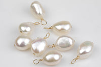 USA Gold Filled Natural Pearl Charms Drop Pendant Handmade Approx. 8-9mm.Made with Natural Freshwater Pearl- 5mm loop