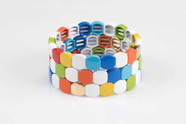 Large Tila Tile Stretchy Bracelet - Multicolor - 7-7.5- Wholesale Pricing Enamel Tile Beads