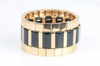 Large Stretchy Bracelet-Gold Black Stack- 7-7.5- Wholesale Pricing Enamel Beads