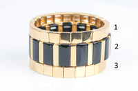 Large Stretchy Bracelet-Gold Black Stack- 7-7.5- Wholesale Pricing Enamel Beads
