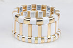 Large   Stretchy Bracelet-White Gold Stack - 7-7.5- Wholesale Pricing Enamel  Beads