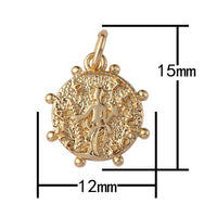 2pc 18k Gold  Medallion Greek Coin Kempoh Coin Charm Bead Bails- 12mm- 2 pcs per order