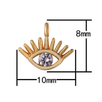 1 pc 18k Gold Plated Evil Eye Charm with Eye Lashes Diamond CZ Drop Charm Cubic Protector Pendant Tiny Dainty Necklace - 8x10mm 1 pieces