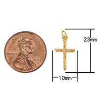 18k Gold Cross Charm Diamond CZ Drop Charm Cubic Protector Pendant Tiny Lucky Dainty Necklace - 10x23mm- 2 pc per order