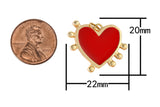 2pc 18 kt Gold  Red Heart enamel- 2 pcs per order- 22mm