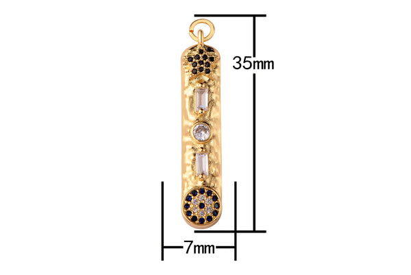 1 pc 18k Gold  Bar Evil Eye Charm Diamond CZ Drop Charm Cubic Protector Pendant Tiny Lucky Dainty Necklace - 7x35mm- P13G56/57