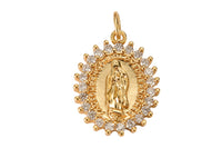 2pc 18K Gold Delicate Virgin Mother Mary Cubic Zirconia Bracelet Necklace Pendant Earring Charm Gift for Woman Jewelry Making- 15mm