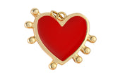 2pc 18 kt Gold  Red Heart enamel- 2 pcs per order- 22mm