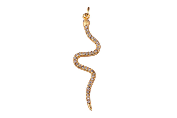 2 pc 18k Gold Dainty Snake Charm Pendant with Micro Pave Cubic Zirconia CZ Stone for Necklace - 10x42mm