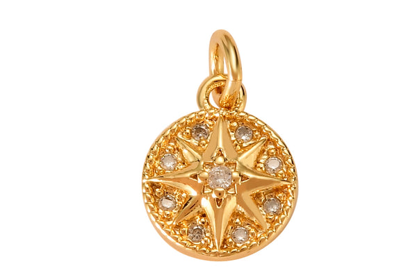 2pc 18K Gold Mini Shooting Star Compass Bracelet Necklace Pendant Earring Charm Gift for Jewelry Making-9mm- 2 pcs per order