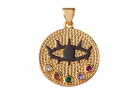 1 pc Gold Evil Eye Charm 14k Gold  Micro Pave Eye Charm Multi Color CZ evil eye to protects its wearer from negative vibes- 19mm