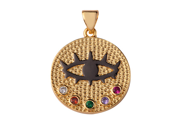 1 pc Gold Evil Eye Charm 14k Gold  Micro Pave Eye Charm Multi Color CZ evil eye to protects its wearer from negative vibes- 19mm