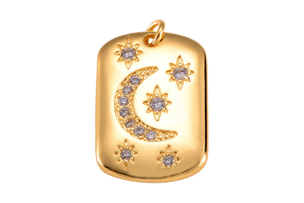 Dainty STARBURST Bar Pendant- 18k Gold  CZ North Star Charm, Textured Bar, Celestial Pendant, Micro Pave Charm- 16x26mm