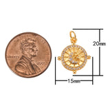 18 Gold  Dainty Moon Coin  Pendant with Micro Pave Cubic Zirconia CZ Stone for Necklace - 15mm- 2 pieces per oder