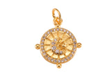 18 Gold  Dainty Moon Coin  Pendant with Micro Pave Cubic Zirconia CZ Stone for Necklace - 15mm- 2 pieces per oder