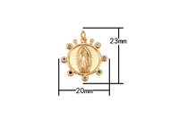 18K Gold  Delicate Virgin Mother Mary Cubic Zirconia Bracelet Necklace Pendant Earring Charm Gift for Woman Jewelry Making- 20mm
