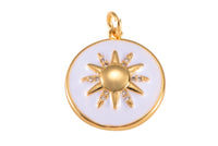 2pc 18k Gold Enamel Starburst Charm Diamond CZ Drop Charm Cubic Protector Pendant Tiny Lucky Dainty Necklace - 18mm- 2 pcs per order