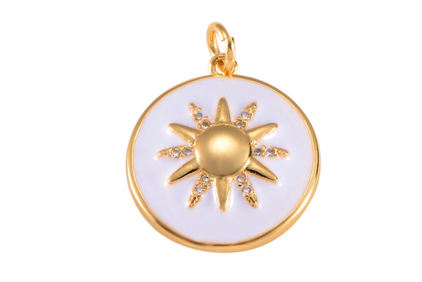 2pc 18k Gold Enamel Starburst Charm Diamond CZ Drop Charm Cubic Protector Pendant Tiny Lucky Dainty Necklace - 18mm- 2 pcs per order