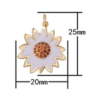 1pc Gold  Enamel  Daisy Sunflower, Flower, Botanical Love Cubic Zirconia Bracelet Charm, Necklace Pendant, Findings for Jewelry Making