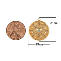 1 pc 18k Gold  Coin Evil Eye Charm Diamond CZ Drop Charm Cubic Protector Pendant Tiny Lucky Dainty Necklace - 19mm- 1 pc per order