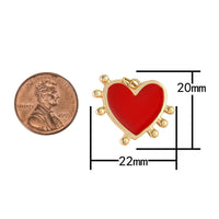2pc 18 kt Gold  Red Heart enamel- 2 pcs per order- 22mm