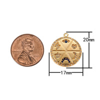 1 pc 18k Gold  Coin Evil Eye Charm Diamond CZ Drop Charm Cubic Protector Pendant Tiny Lucky Dainty Necklace - 17mm- 1 pc per order