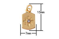 2pc 18k Gold  North Star Charm Cubic Zirconia Rectangle Pendant Pave CZ North Star Pendant Jewelry Making- 2 pcs per order- 7x15mm