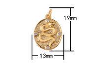 2 pcs 18 Gold  Dainty Snake Pendant with Micro Pave Cubic Zirconia CZ Stone for Necklace - 13x19mm- 2 pieces per oder