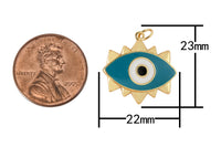 1 pc 18k Gold  Enamel Evil Eye Charm Diamond CZ Drop Charm Cubic Protector Pendant Tiny Lucky Dainty Necklace - 22mm- 1 pc per order