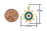 18k Gold  Enamel Sun Evil Eye Charm Diamond CZ Drop Charm Cubic Protector Pendant Tiny Lucky Dainty Necklace - 20mm- 1 pc per order