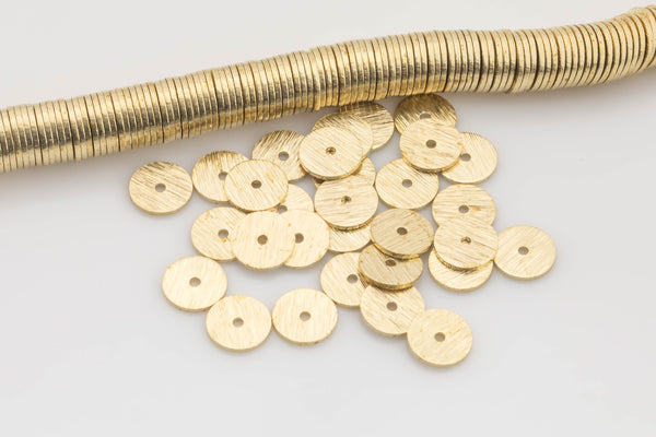 Solid Golden Brass Brushed flat disc beads spacers - Brushed Gold Disk heishi rondelle spacers beads jewelry making 220 pieces per Strand!