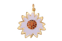 1pc Gold  Enamel  Daisy Sunflower, Flower, Botanical Love Cubic Zirconia Bracelet Charm, Necklace Pendant, Findings for Jewelry Making