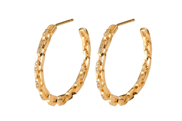 2 pcs 18kt Gold  Hoop Clear CZ Earring, dainty Hoops, gold ear Hoops minimalist jewelry - 2 pcs- 30mm