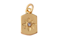 2pc 18k Gold  North Star Charm Cubic Zirconia Rectangle Pendant Pave CZ North Star Pendant Jewelry Making- 2 pcs per order- 7x15mm