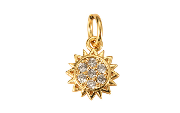 2 pcs 18K Gold  Mini Sun Cubic Zirconia Bracelet Necklace Pendant Earring Charm Gift for Jewelry Making-7mm- 2 pcs per order