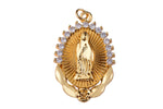 1 pc Holy Mother Virgin Mary Pray For Us Gold Necklace, Vintage Design Pendant Cubic Zirconia, Religious Catholic Findings Jewelry