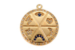 1 pc 18k Gold  Coin Evil Eye Charm Diamond CZ Drop Charm Cubic Protector Pendant Tiny Lucky Dainty Necklace - 17mm- 1 pc per order