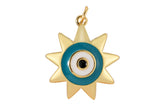 18k Gold  Enamel Sun Evil Eye Charm Diamond CZ Drop Charm Cubic Protector Pendant Tiny Lucky Dainty Necklace - 20mm- 1 pc per order