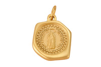 2pc 18K Gold  Matte Delicate Virgin Mother Mary- Wax Stamp Style- 12mm- 2 pcs per order