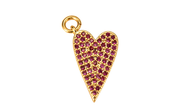 14k Gold Filed Heart Charm,CZ Micro Pave Heart Pendant, Pink Cubic Heart Charm for Necklace Earring Bracelet-12x20mm 1 pc per order