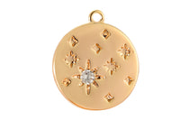 4pc 18k Gold  North Star Charm Cubic Zirconia CoinPendant Pave CZ North Star Pendant Jewelry Making- 4 pcs per order- 11mm