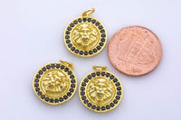 18k Gold  Enamel Lion Charm Diamond CZ Drop Charm Cubic Protector Pendant Necklace - 15mm- 1 pc per order