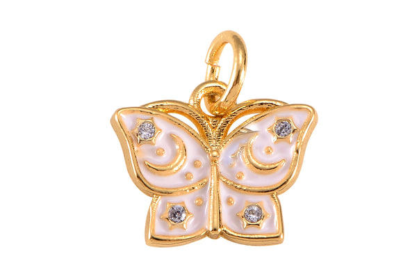 2pc 18K Gold  Butterfly Cubic Zirconia Enamel Bracelet Necklace Pendant Earring Charm Gift for Jewelry Making-12mm- 2 pcs per order